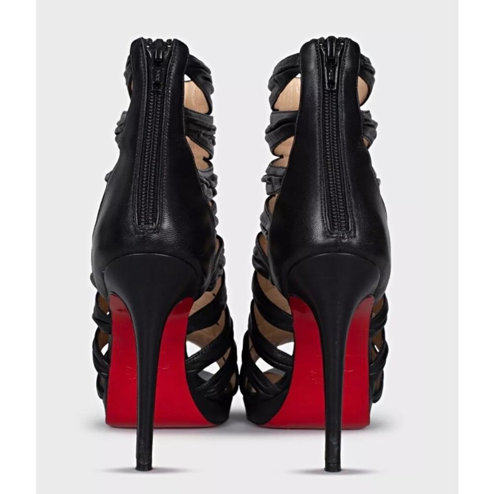 Christian Louboutin Black Leather Striped Pumps 36.5 - Picture 4 of 5